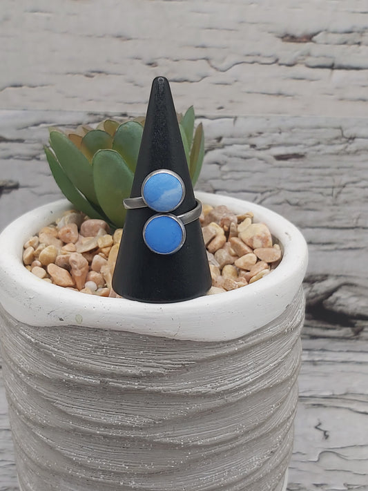 Stainless Steel Ring- Size 6 Double Bezel With Blue Ceramic Resin