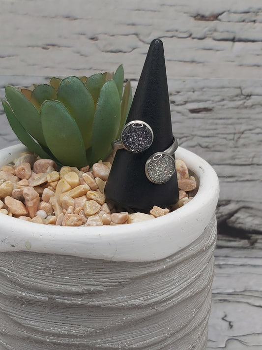Stainless Steel Ring- Size 8 Double Bezel With Grey/Silver Glitter and Resin