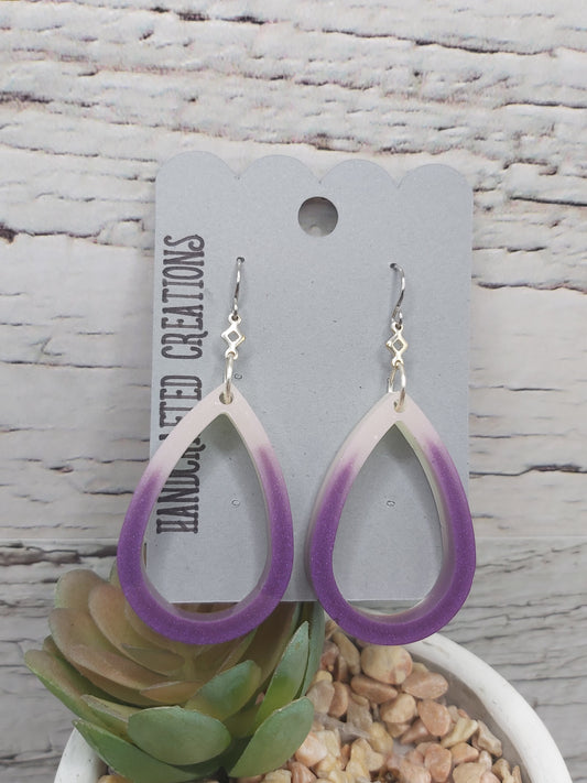 Teardrop Shaped Purple and White Resin Earrings
