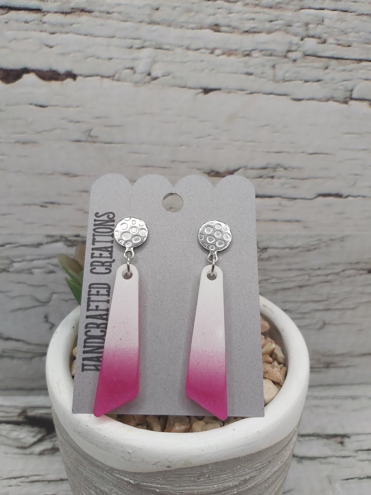 Pink and White Resin Dangle Earrings