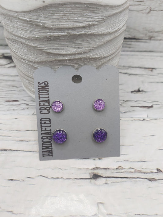 Glitter and Resin Studs- Shades of Purple