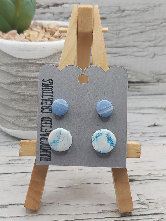 Polymer Clay Studs- Light Blue, White/Teal Marble
