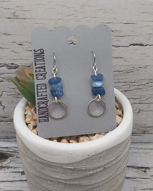 Blue Stone Chip Earrings With Small Hoop