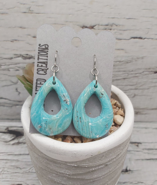 Aqua and Silver Foil Polymer Clay Earrings