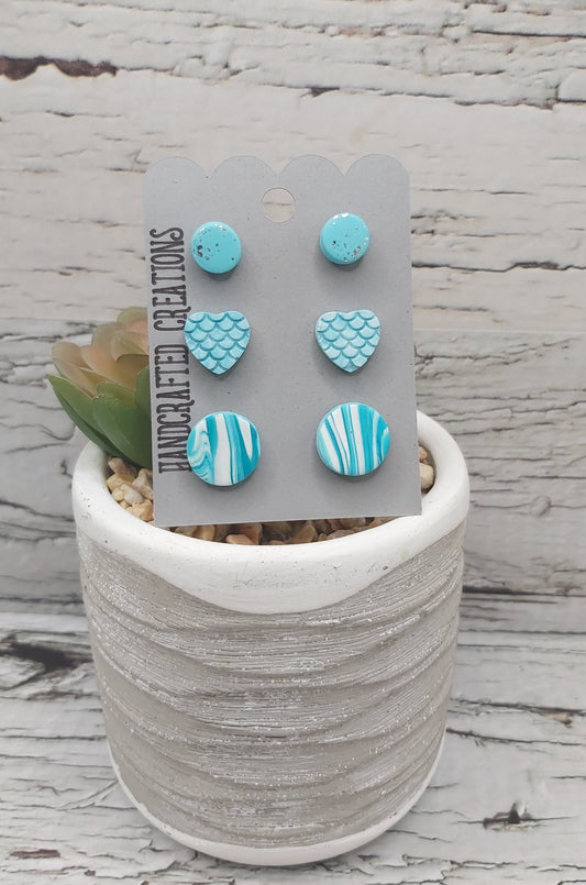 Polymer Clay and Ceramic Resin Studs- Heart and Round