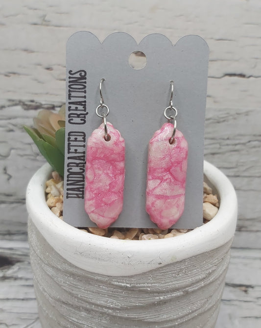 Pink Shimmer Polymer Clay Earrings Coated in Resin