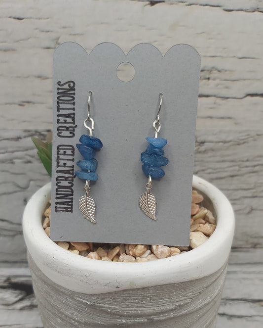 Blue Stone Chip Earrings With Leaf Charm