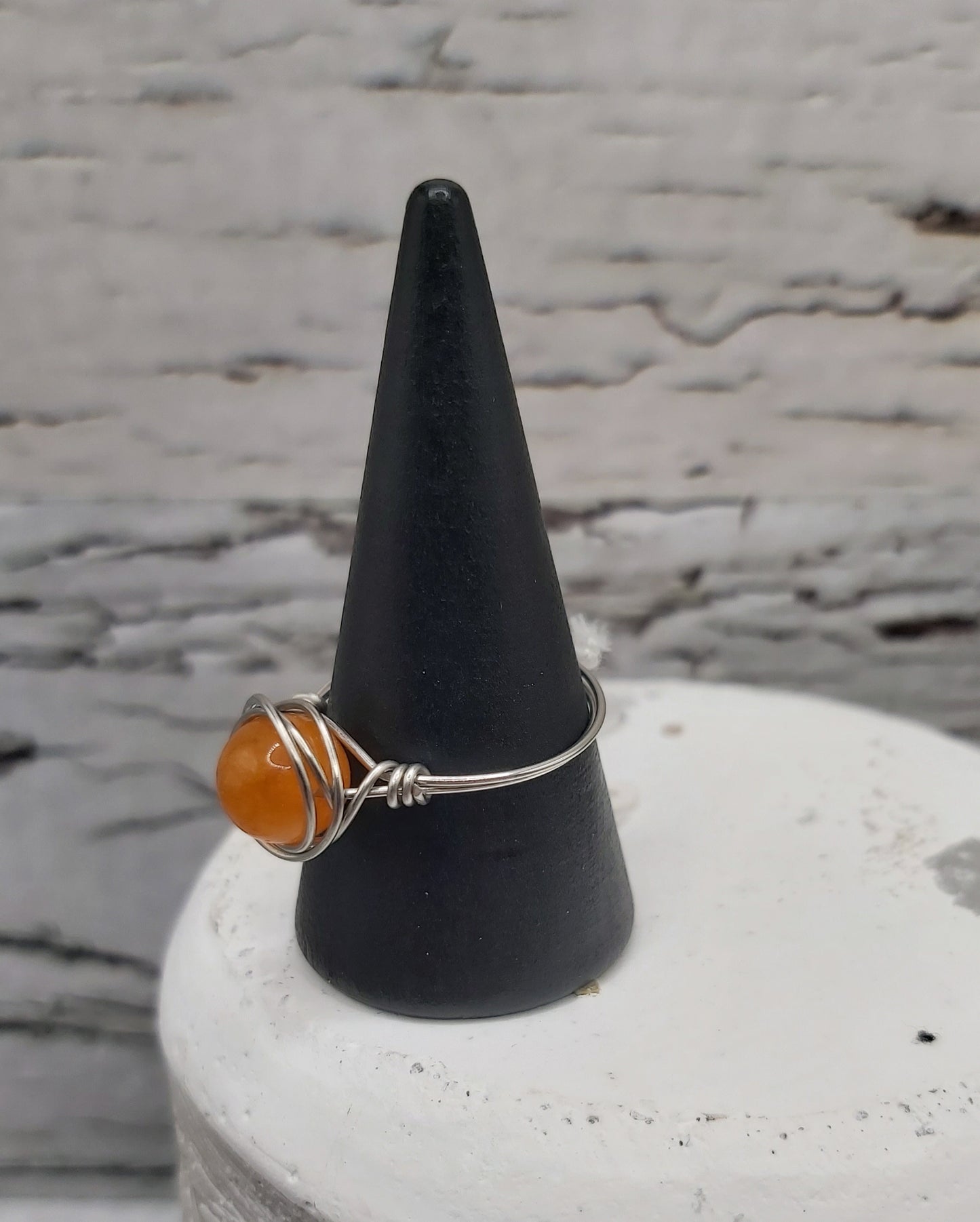 Orange Wire Wrapped Ring- Stainless Steel Wire. Size 8