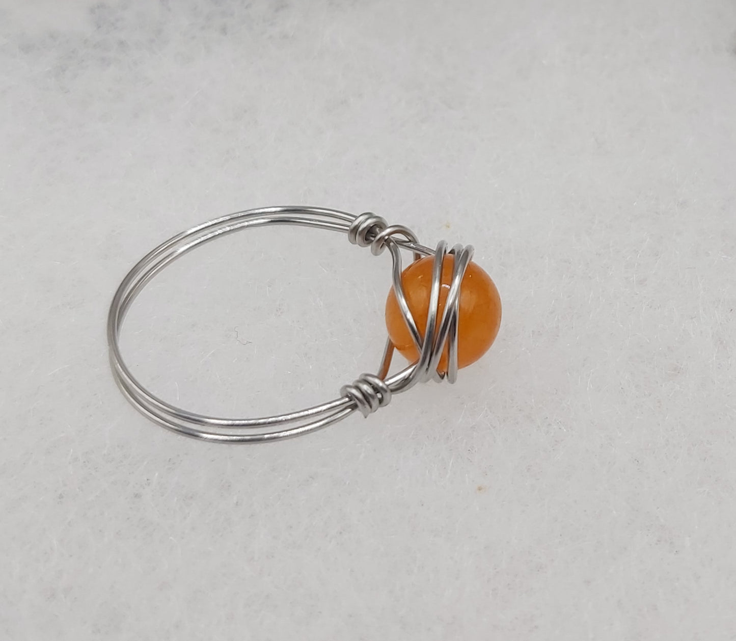 Orange Wire Wrapped Ring- Stainless Steel Wire. Size 8