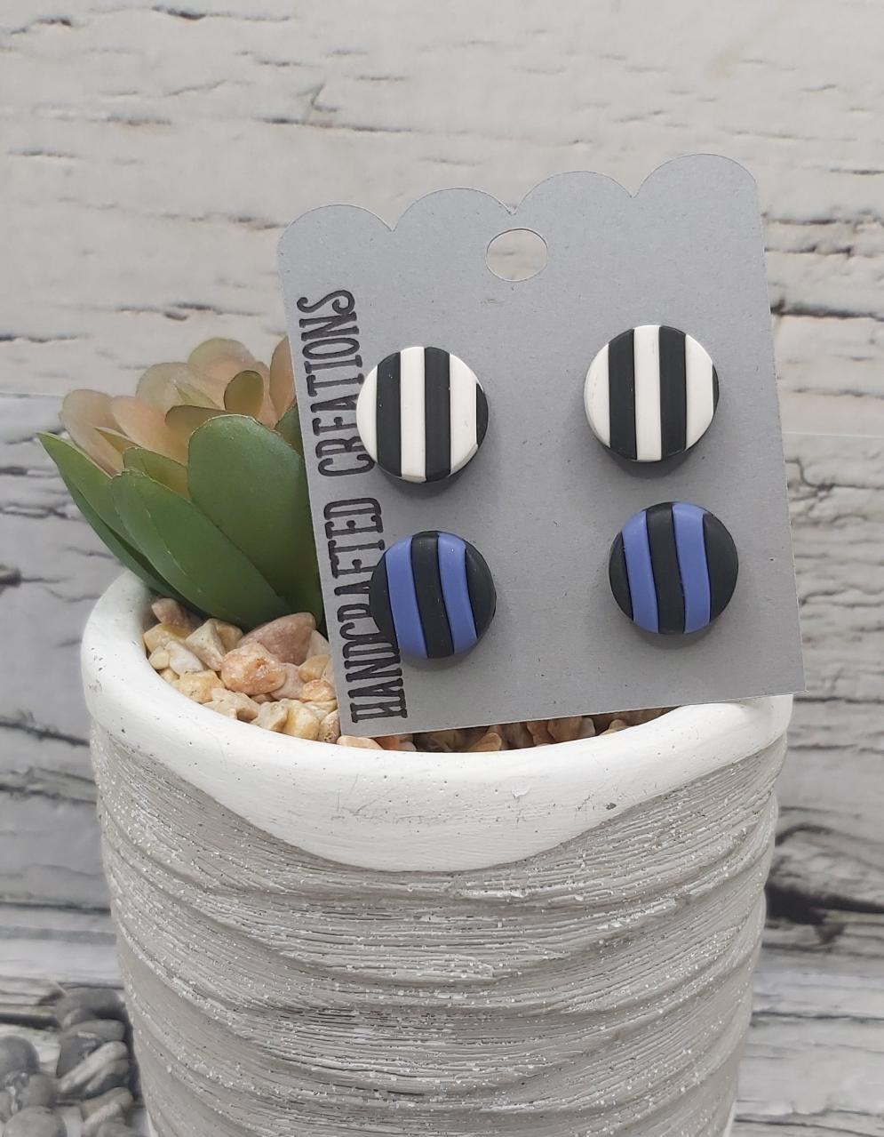 2 Pack Studs - Striped Polymer Clay Earrings with Stainless Steel Posts