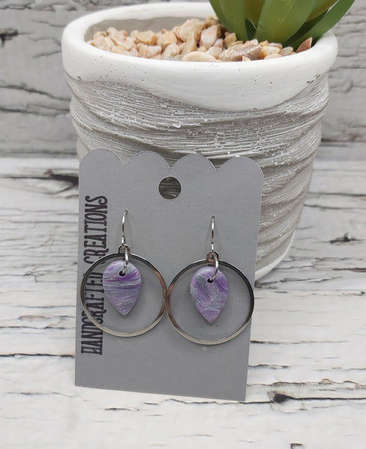 Hoop and Teardrop Dangle Earrings(Purple and Silver)