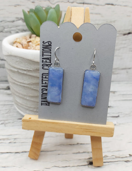 Rectangular Bezel Earrings With Blue Polymer Clay and Resin