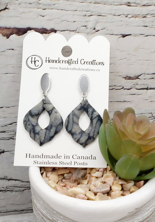 Grey and Black Marble Polymer Clay Earrings With Stainless Steel Posts