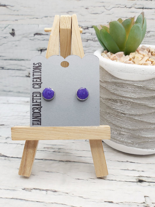 Sparkly Purple Resin and Stainless Steel Studs, Amethyst Swirled Resin Earrings, Cosmic Sparkle Earrings