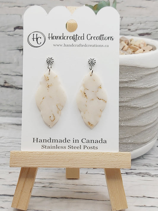 Ivory and Gold Marble Polymer Clay Earrings