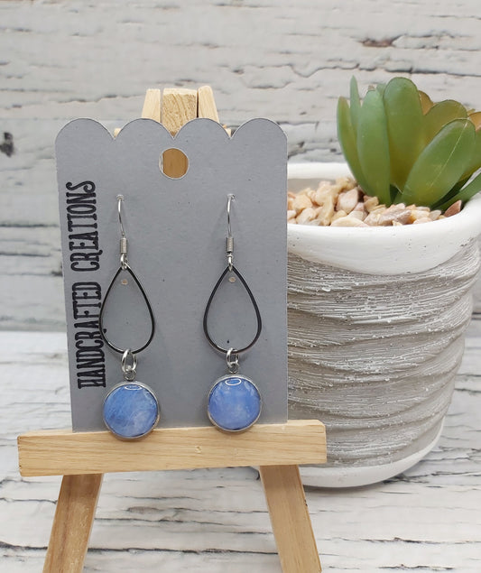 Stainless Steel Teardrop and Blue Dangle Earrings