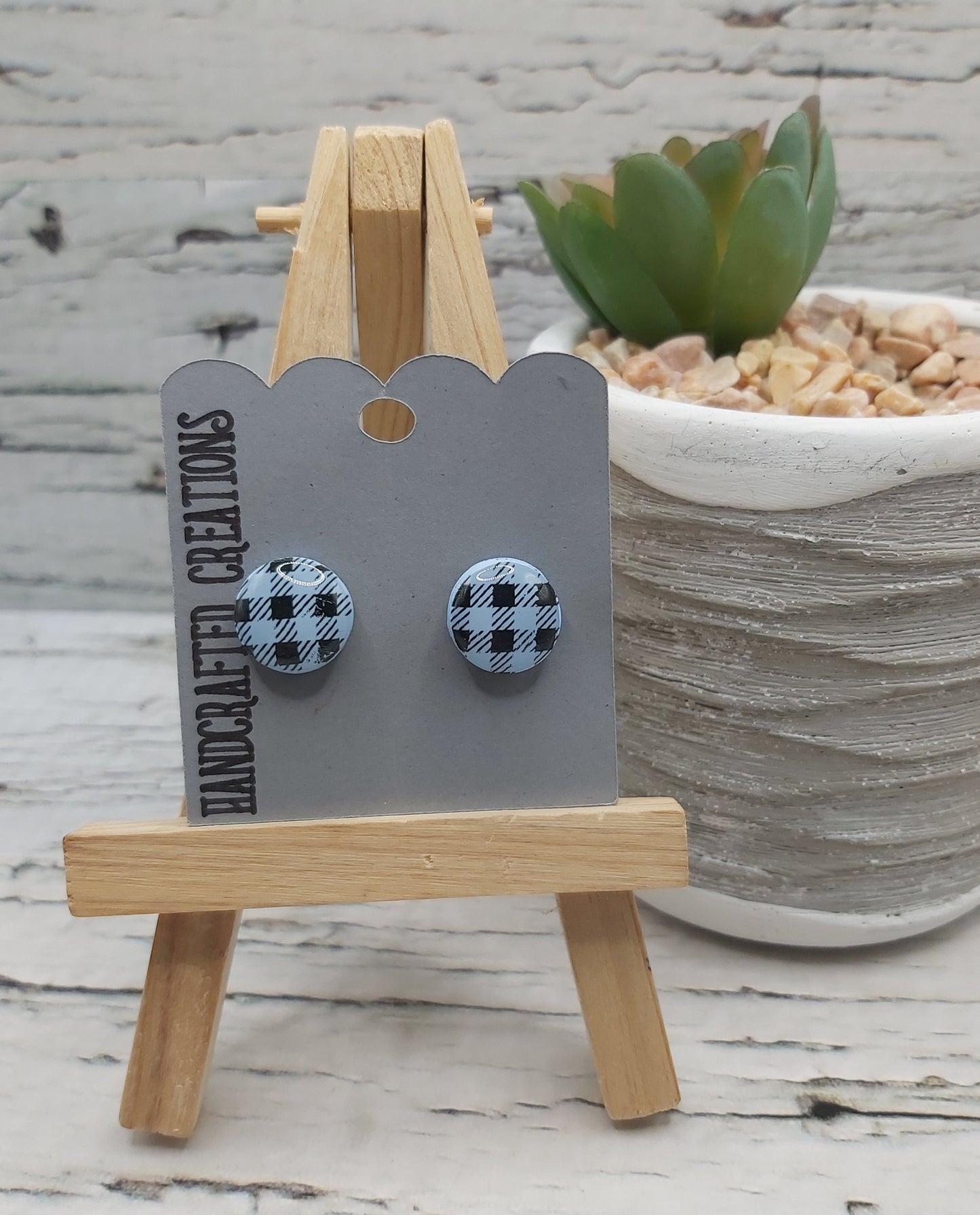 Blue Buffalo Plaid Polymer Clay Stud Earrings