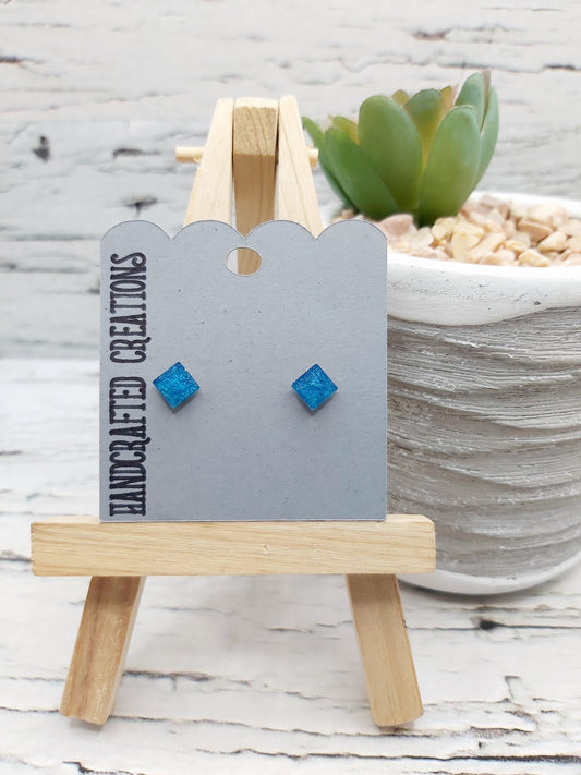 Shiny Blue Diamond Shaped Stainless Steel Studs