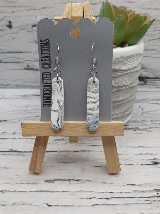 White and Black Marbled Polymer Clay Earrings