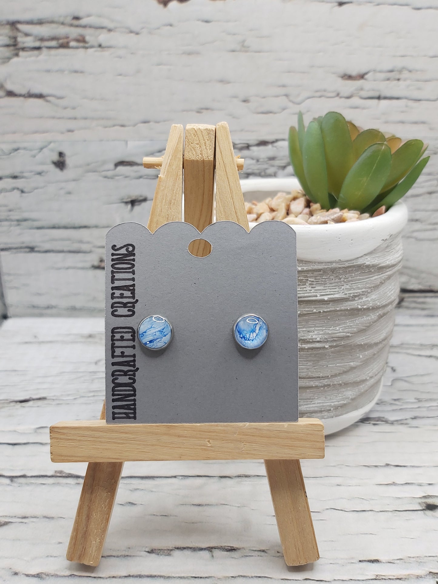 Blue and White Marbled Studs