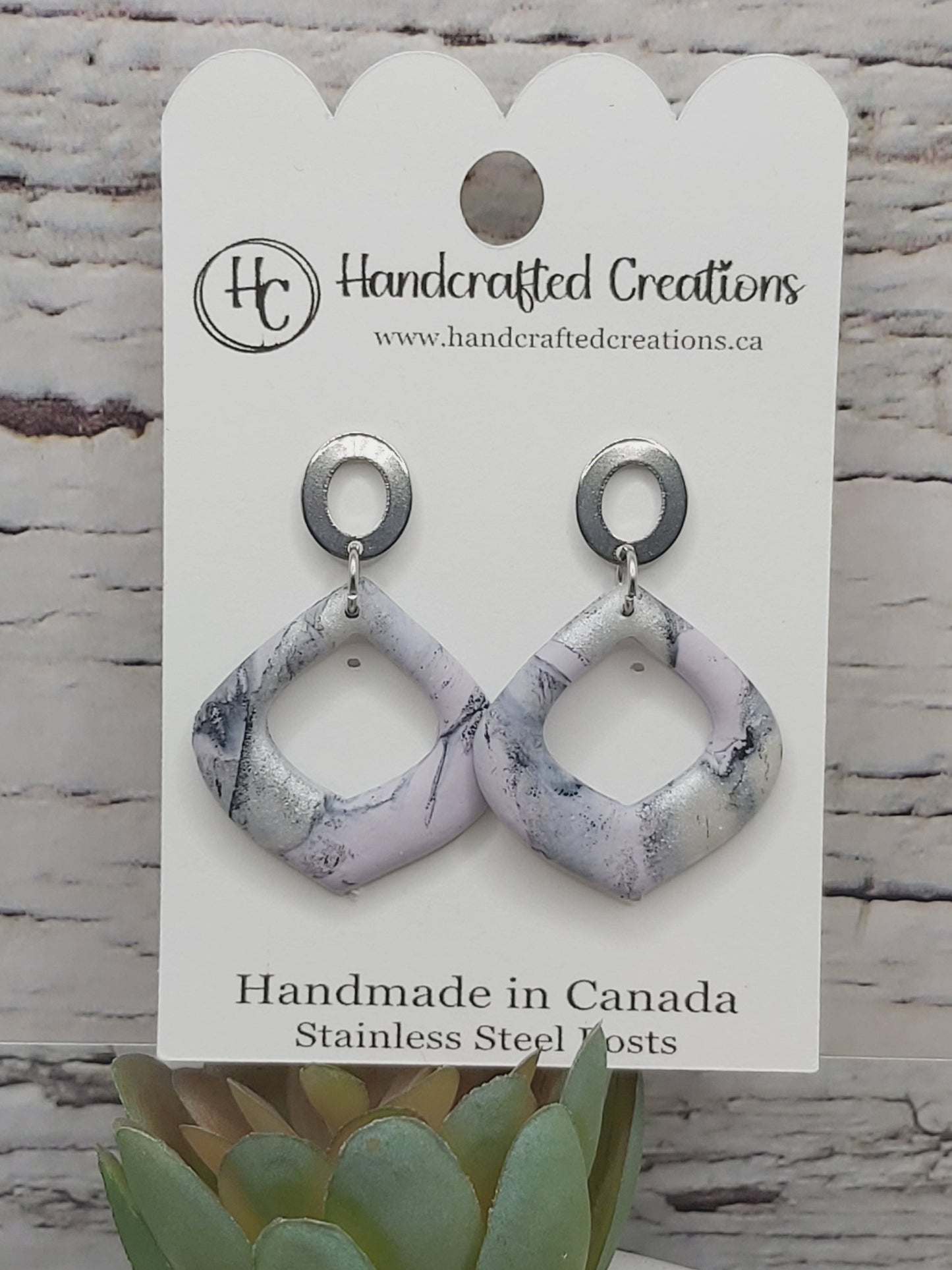 Light Purple, Pearl White and Black Polymer Clay Earrings With Stainless Steel Posts