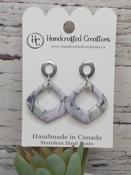 Light Purple, Pearl White and Black Polymer Clay Earrings With Stainless Steel Posts