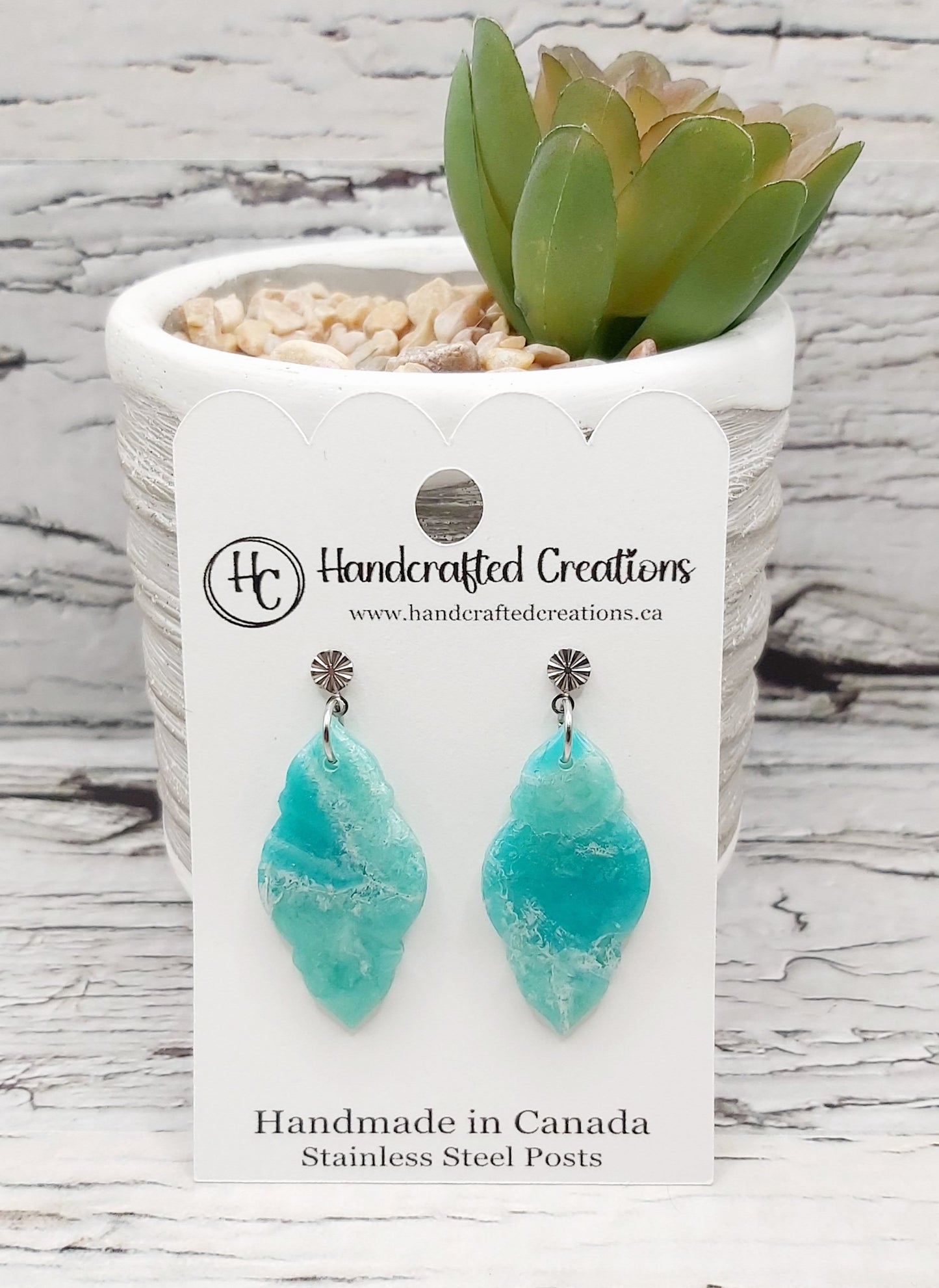 Beach Inspired Collection- Shades of Aqua Polymer Clay and Resin Earrings With Stainless Steel Posts