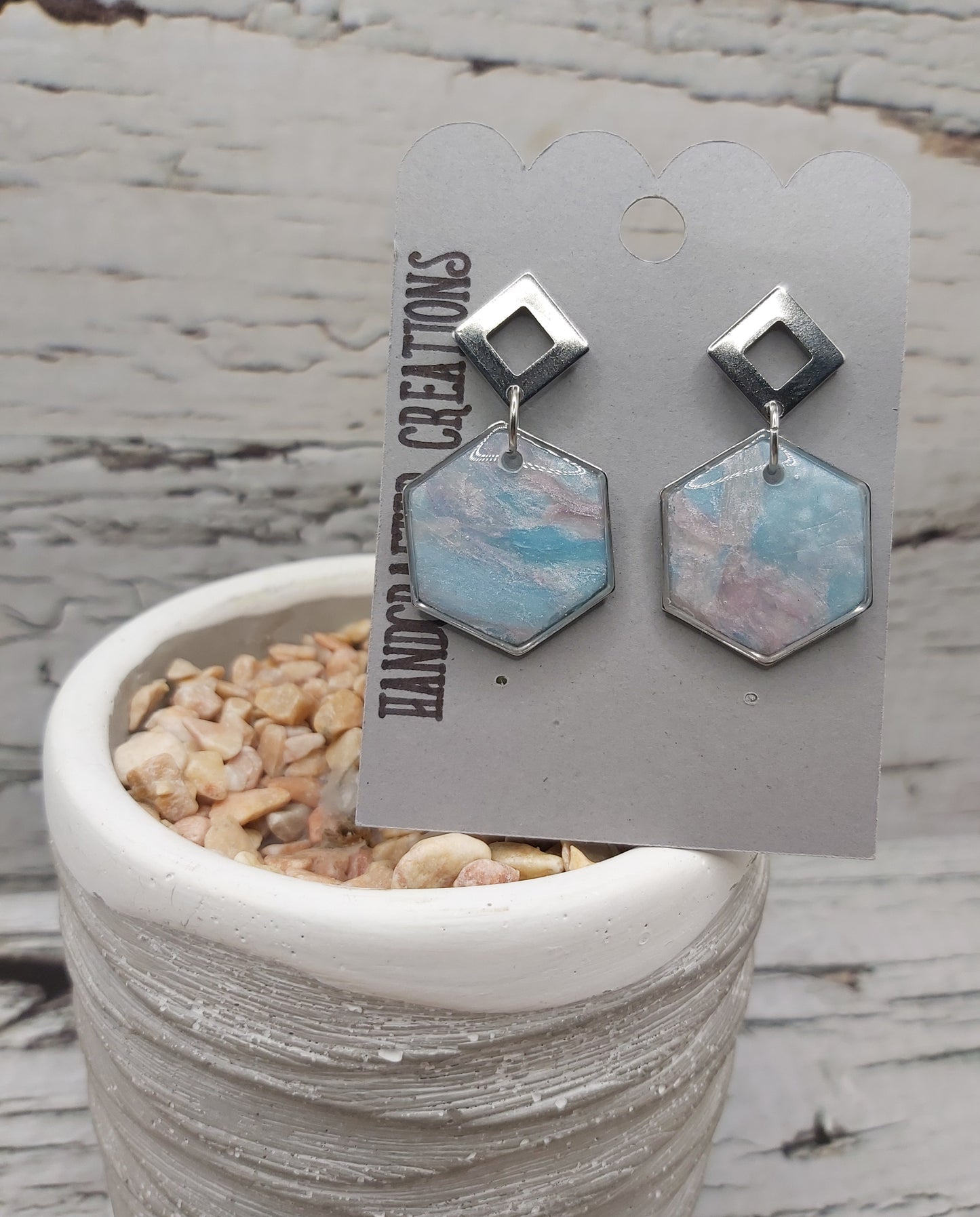 Pastel Pink and Blue Hexagon Earrings