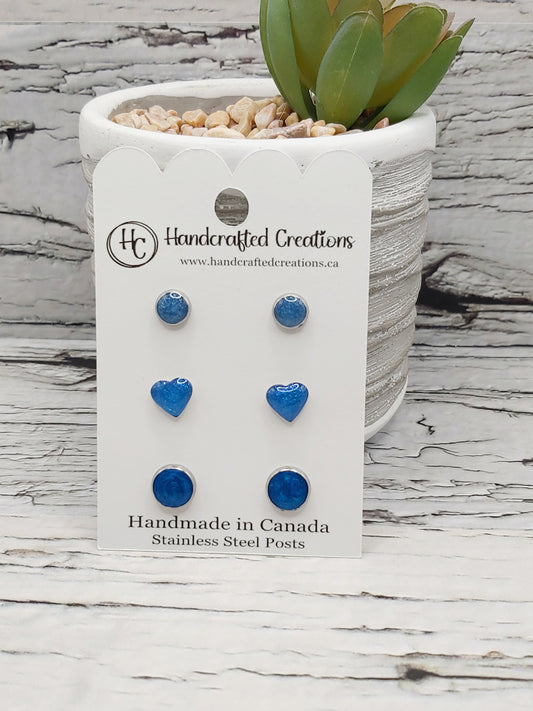 Resin and Stainless Steel Studs- Shades of Blue