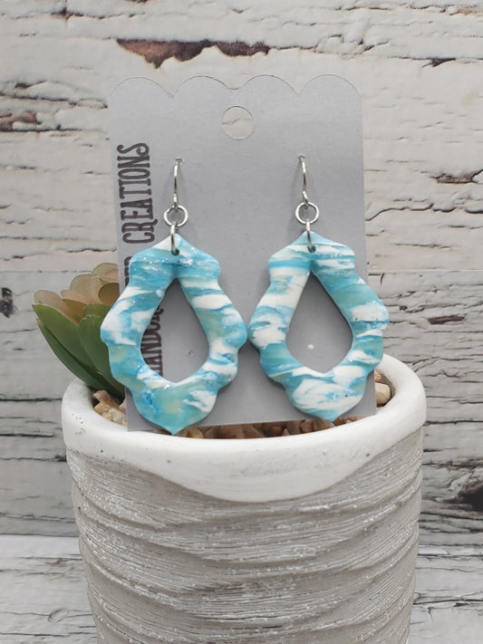 Shades of Aqua, Turquoise and White Polymer Clay Earrings (Stainless Steel Ear Wires)