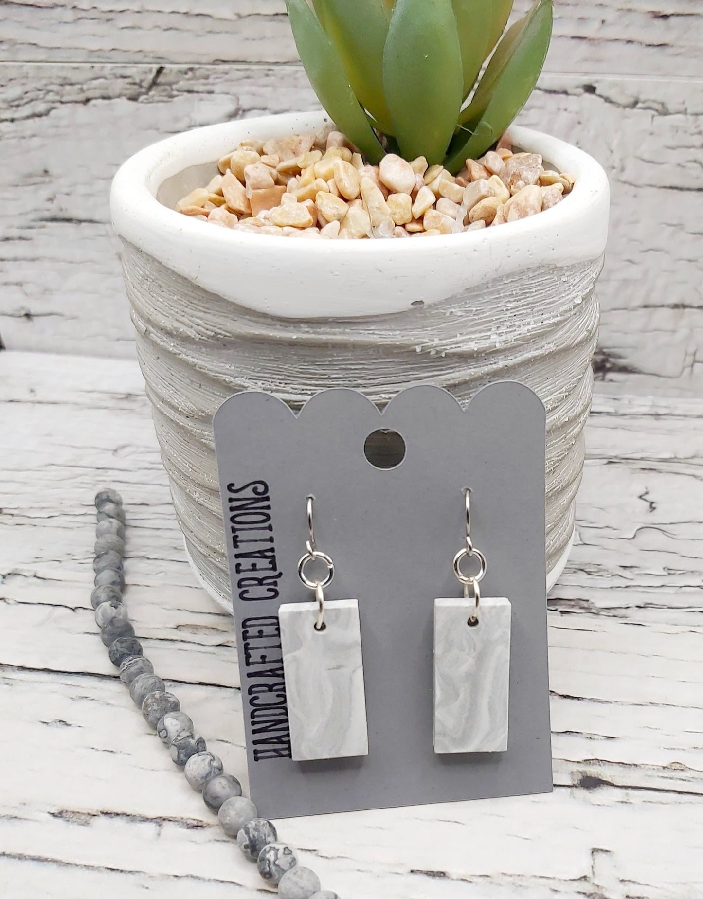 Grey and White Ceramic Resin Earrings