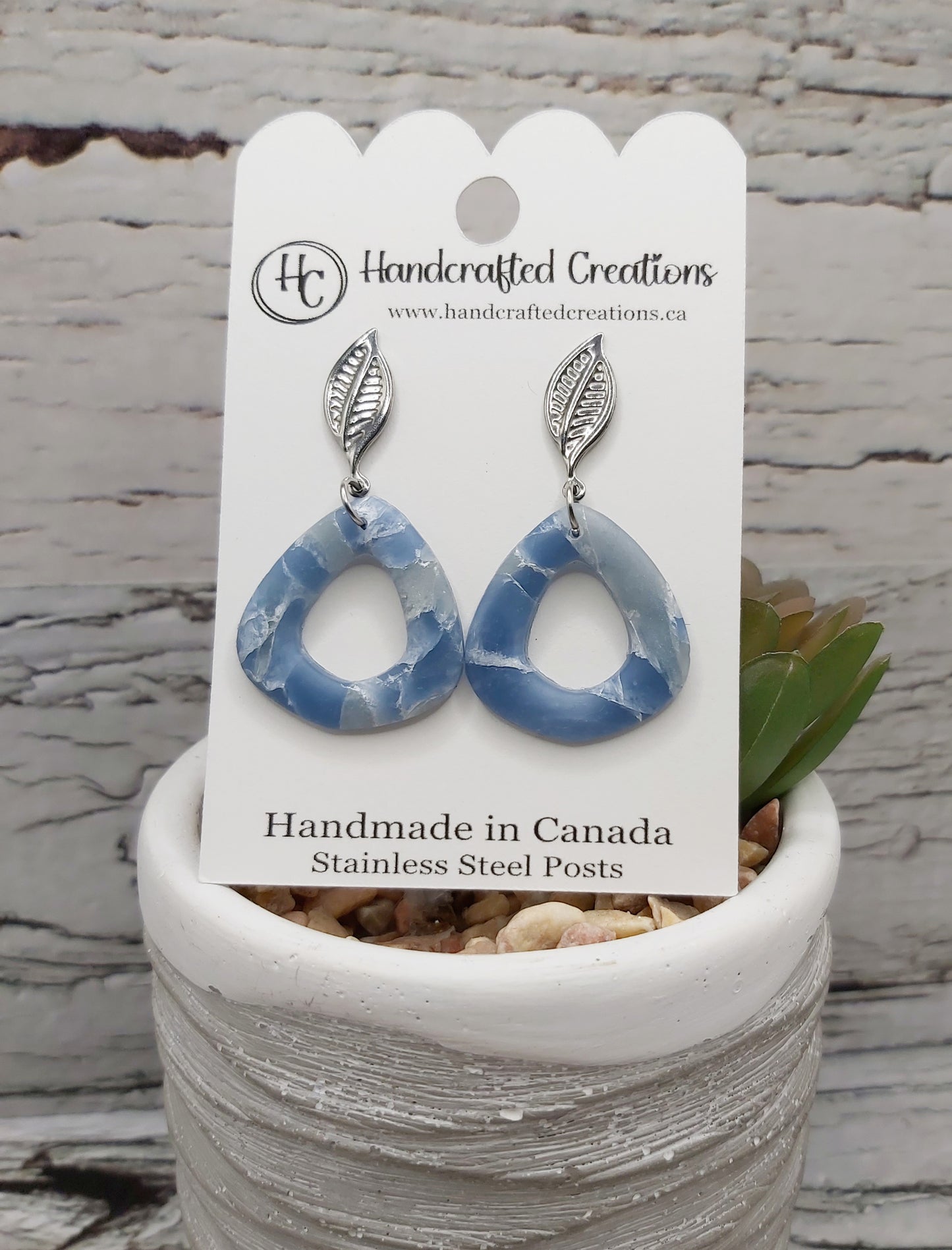 Blue Collection- Marbled Triangular Polymer Clay Earrings With Stainless Steel Posts