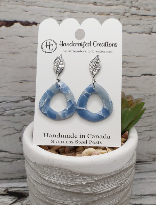 Blue Collection- Marbled Triangular Polymer Clay Earrings With Stainless Steel Posts