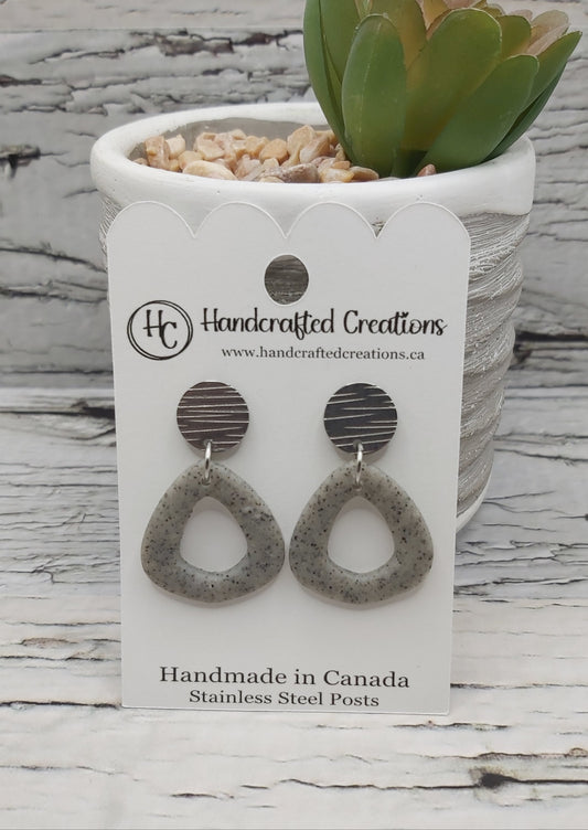 Grey Open Triangle Polymer Clay Earrings With Stainless Steel Posts