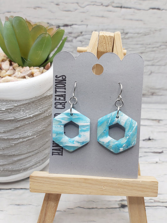 Shades of Turquoise Hexagon Polymer Clay Earrings