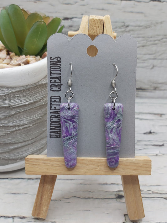 Purple and Silver Swirl Polymer Clay Earrings