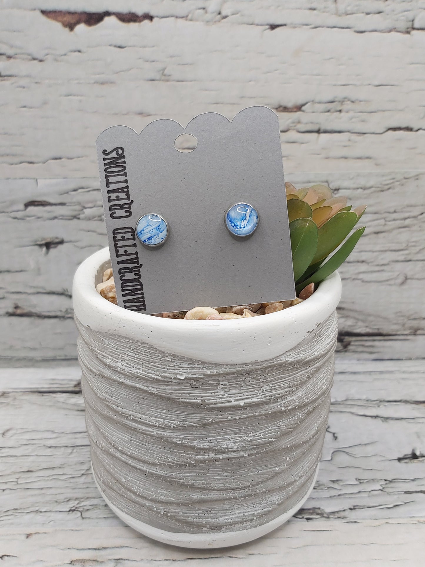 Blue and White Marbled Studs