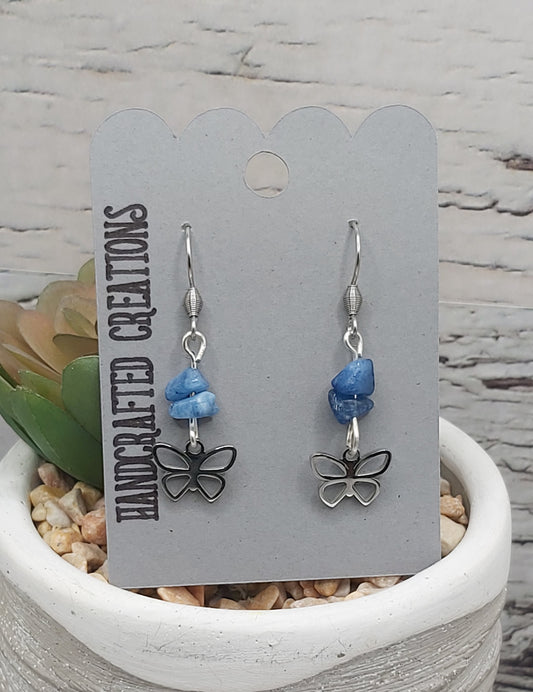 Delicate Butterfly Earrings with Blue Stone Chips