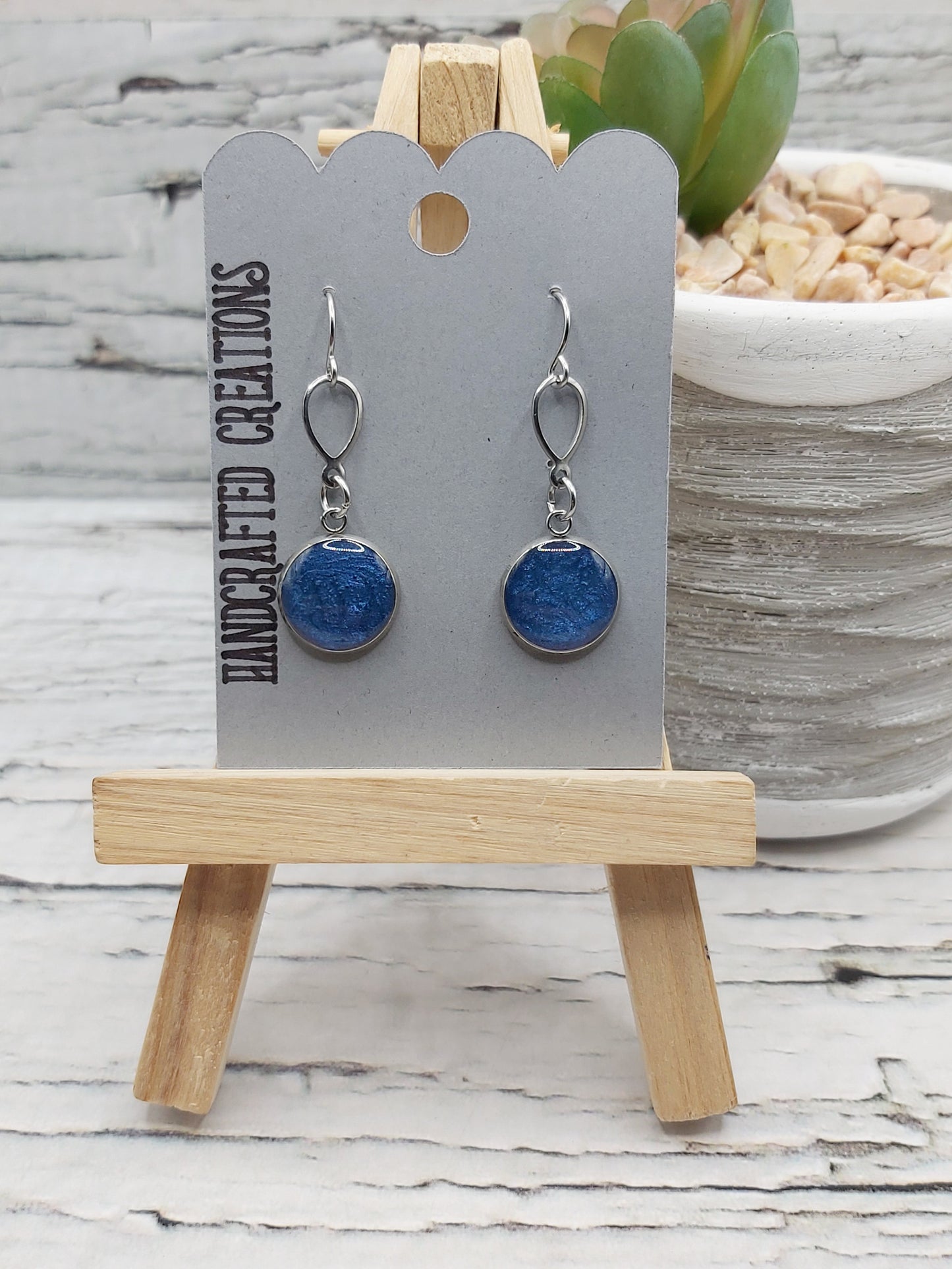 Shimmering Midnight Blue Dangle Earrings, Handcrafted Stainless Steel Earrings
