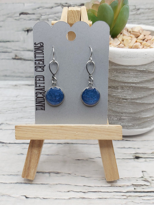 Shimmering Midnight Blue Dangle Earrings, Handcrafted Stainless Steel Earrings